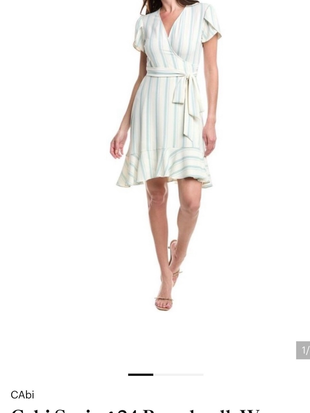 CAbi Boardwalk Wrap Dress in Cream with Light Blue Stripes